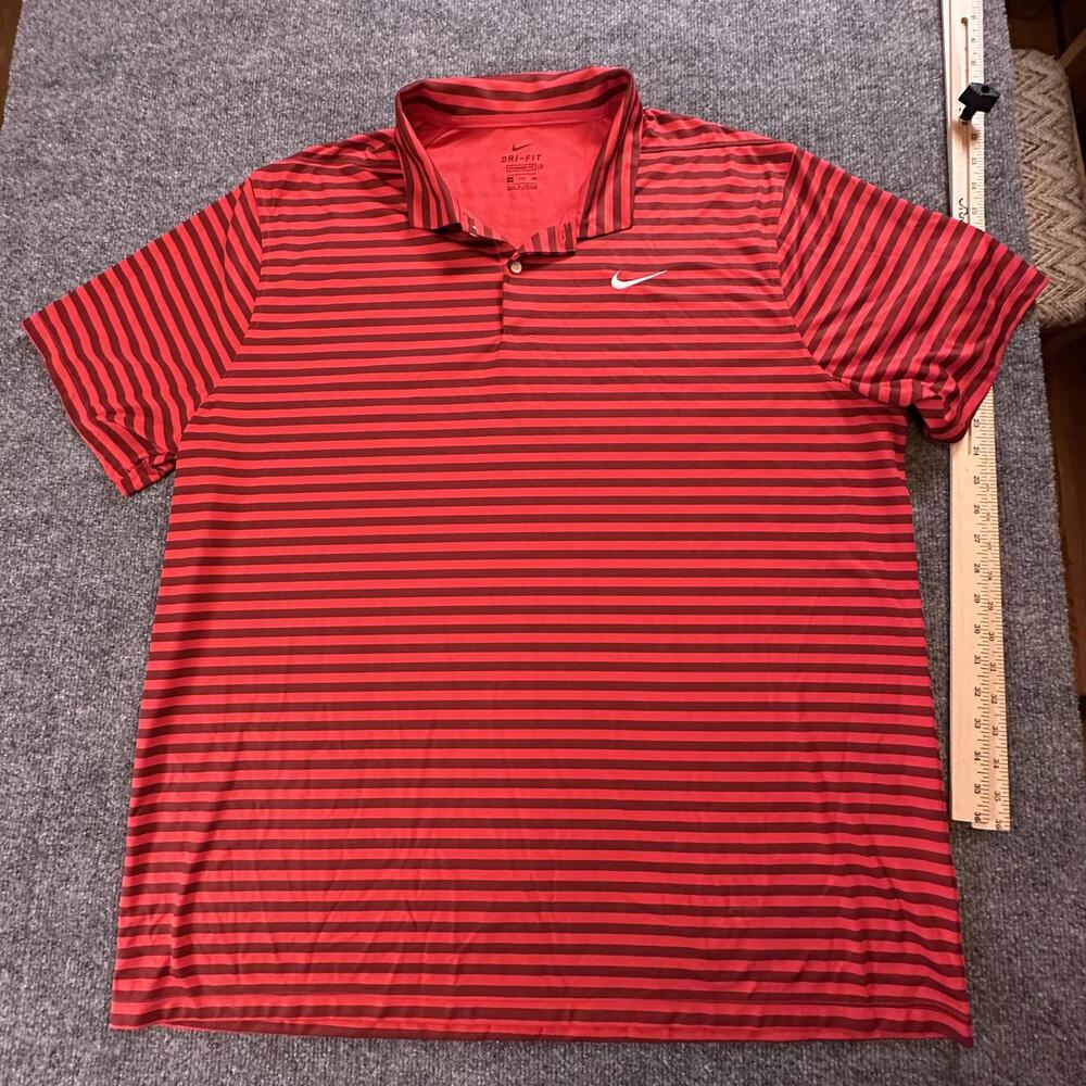 Nike Dri-FIT Red Striped Golf Polo Mens XXL‎ Short Sleeve Performance Shirt